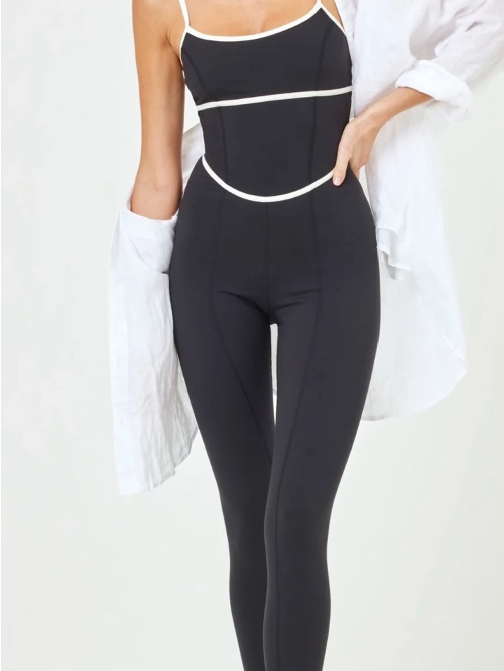 l*space Ace Black Jumpsuit with White Piping